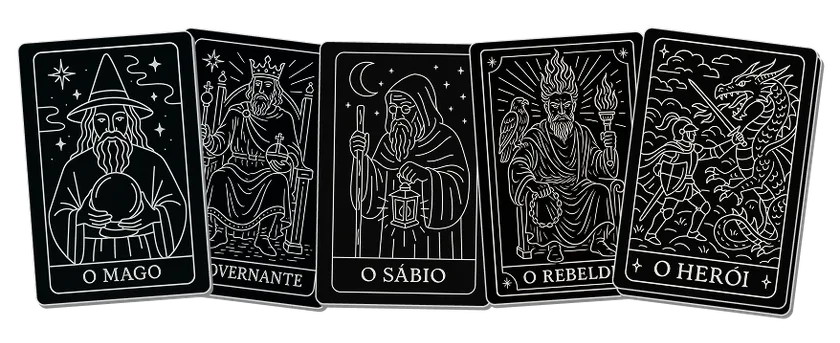 Página do e-book: as cartas ilustradas dos arquétipos de marca